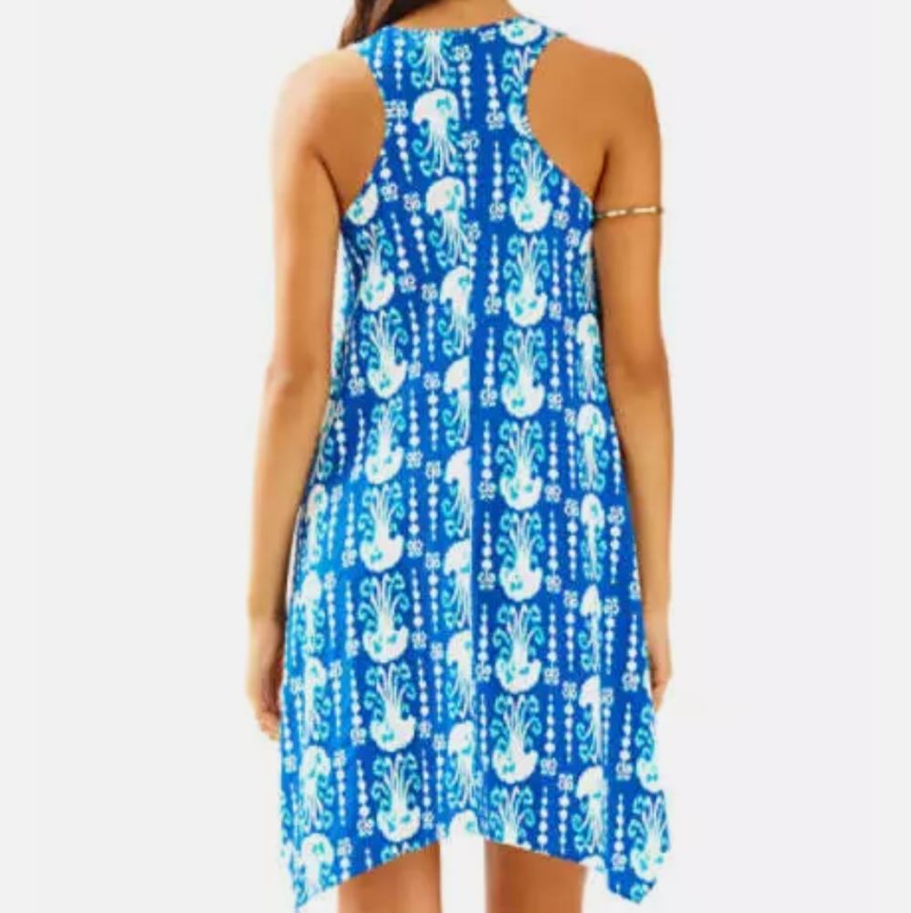 Lilly Pulitzer Melle Dress Indigo Get in Line Blue Sleeveless Racerback White L - Picture 5 of 16